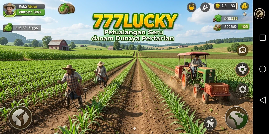 Screenshot gameplay <strong>777LUCKY</strong> menampilkan suasana pertanian yang ceria.