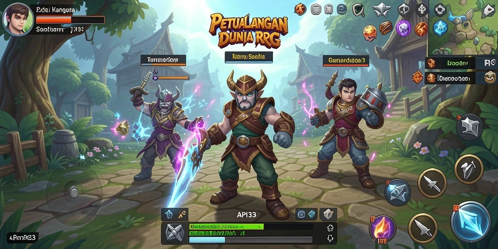 Tangkapan layar gameplay RPG API33 dengan aksi seru dan karakter menarik.