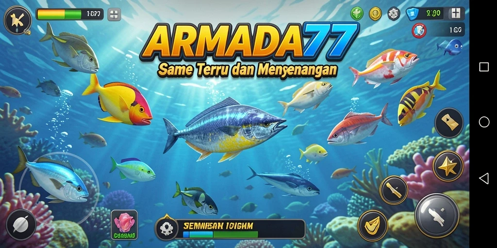 Tampilan gameplay dinamis dan penuh warna dalam ARMADA777.