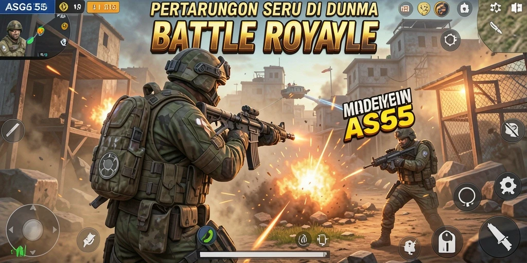Gameplay seru ASG55 saat pertarungan Battle Royale.