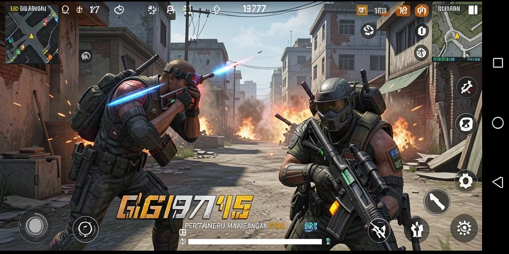 Screenshot gameplay GF777 menampilkan aksi menembak yang intens dan mendebarkan.