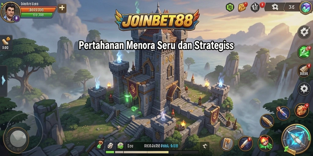 Tangkapan layar permainan JOINBET88 dengan aksi menara bertahan.