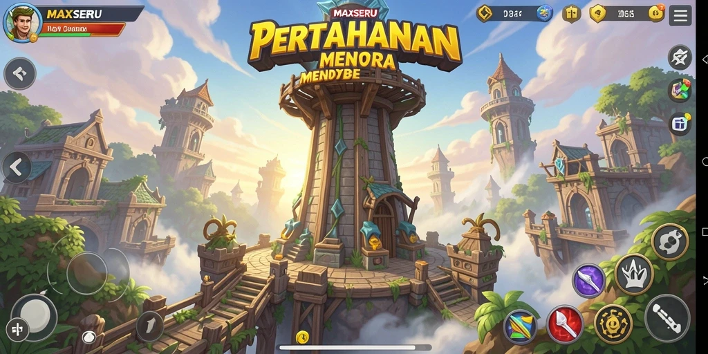 Tampilan gameplay menara pertahanan yang menarik dan strategis.