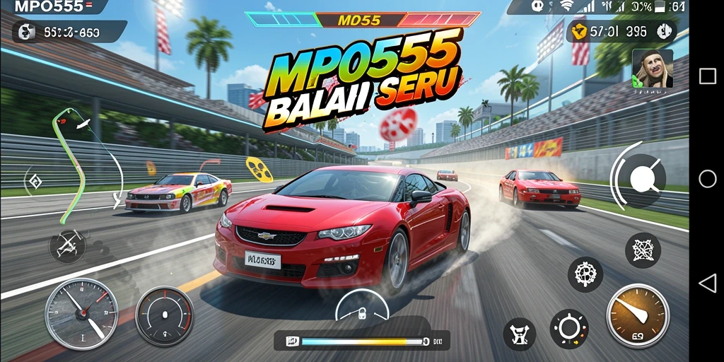 Tampilan gameplay MPO555 dengan aksi balap mobil seru.