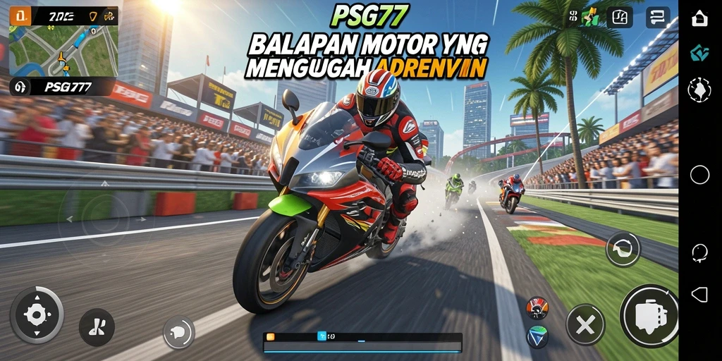 Tampilan gameplay seru balapan motor PSG77.