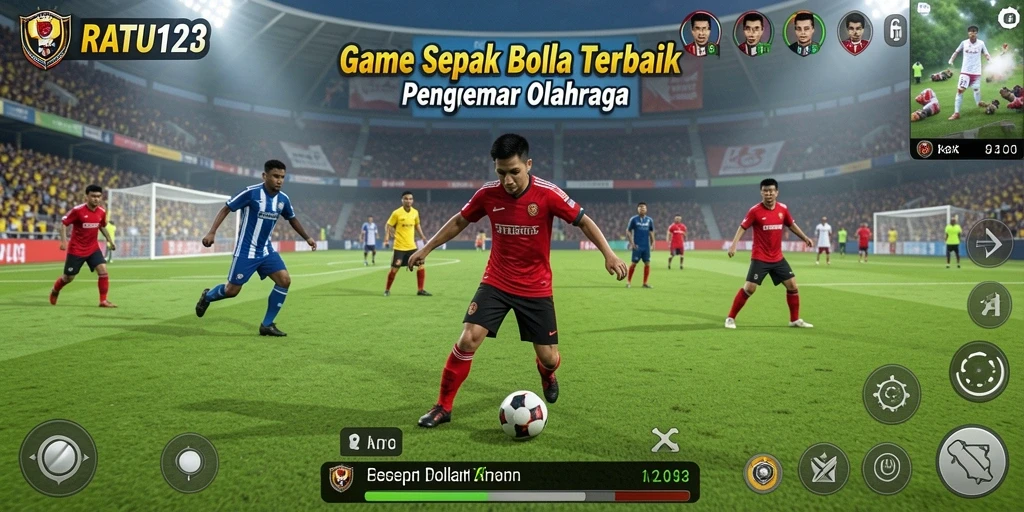 Screenshot utama RATU123 yang menampilkan aksi seru permainan sepak bola.