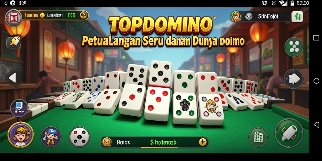 Tampilan gameplay seru dari TOPDOMINO dengan elemen petualangan.